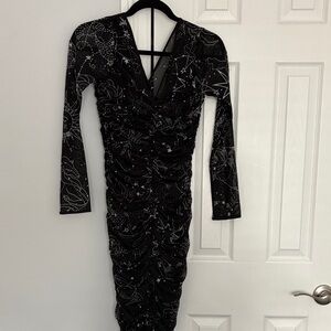 White House Black Market Black Starry Long Sleeve Dress